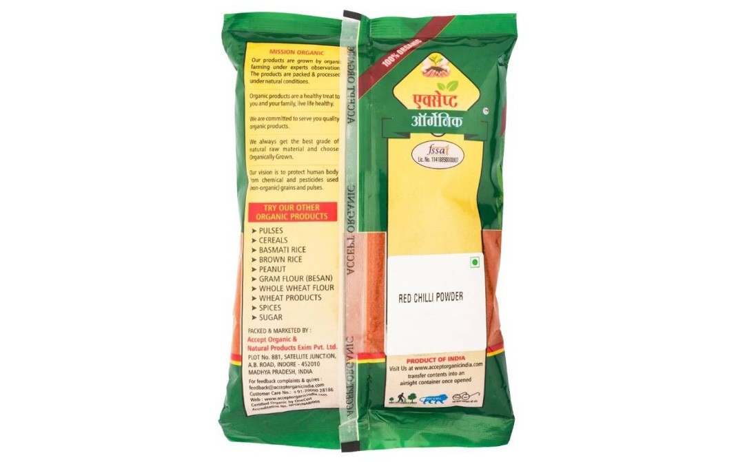 Accept Organic Red Chilli Powder    Pack  500 grams